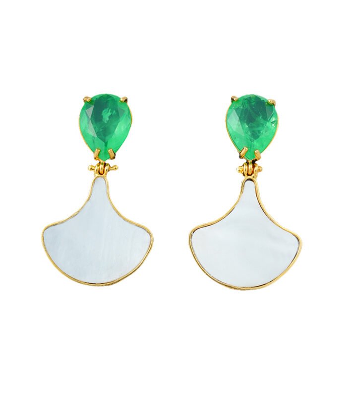 Emerald Fan Pearl Earrings