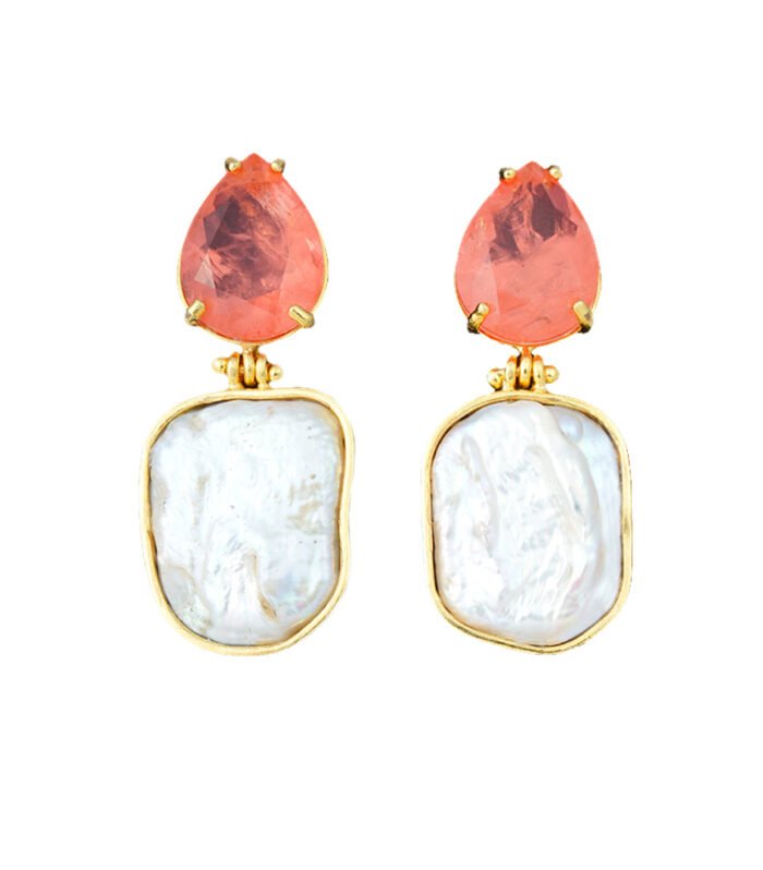 Coral Pearl Drop Earrings