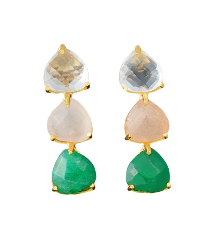 Triple Gem Drop Earrings